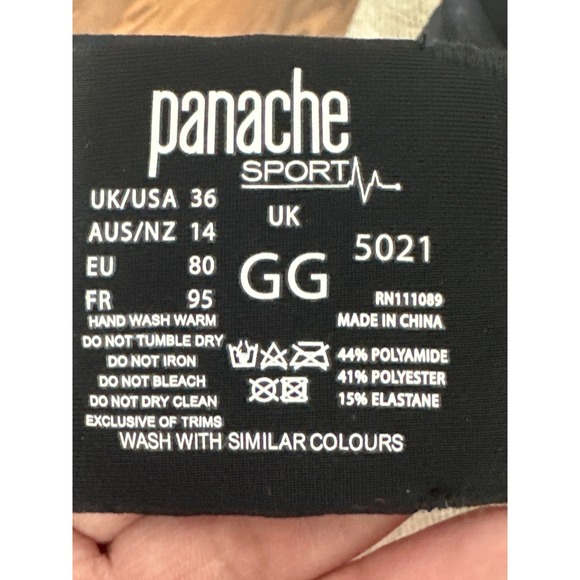 Panache Sport Black Underwired High Impact Sports Bra Full Cup Support 36GG - Picture 12 of 12